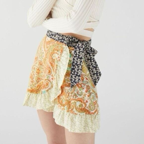 Urban outfitters Toni floral wrap mini skirt small paisley multi print - Picture 1 of 10